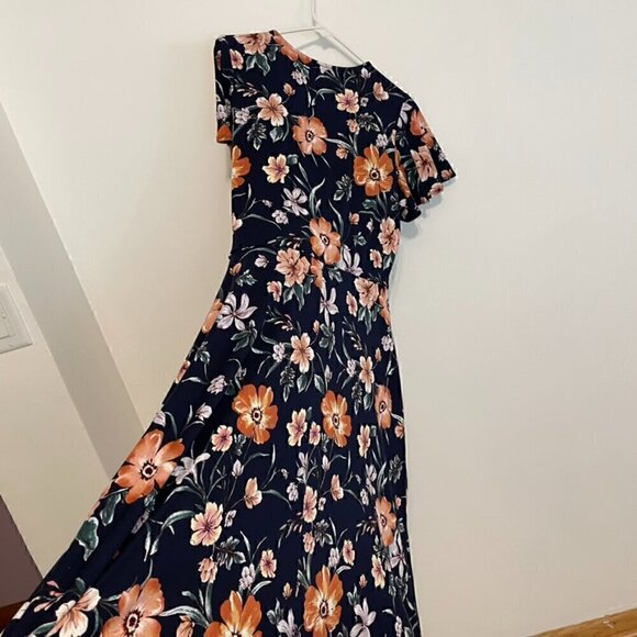 BY & BY / BY&BY Navy Blue Floral Print High Low Hi-Lo Midi Maxi Faux Wrap Dress - Picture 15 of 16